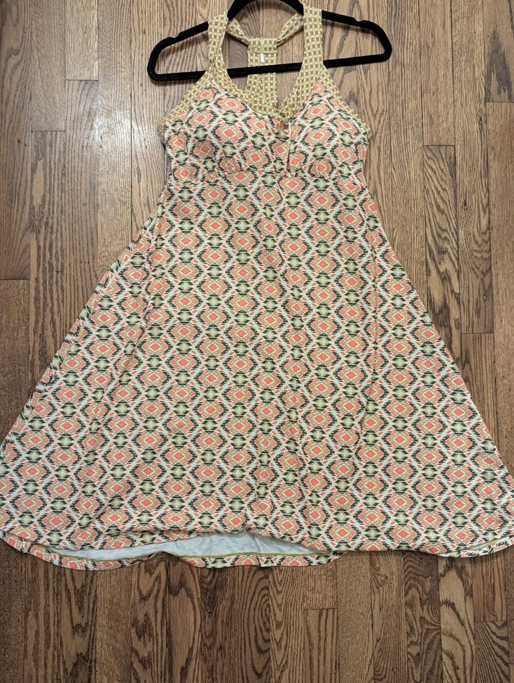 PRANA Cali Dress in Coral and Cream - Sleeveless Halter XL